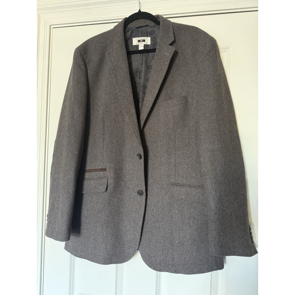 Joseph Abboud Men Blazer Sport Coat Herringbone Tweed Wool Jacket Elbow Patch XL